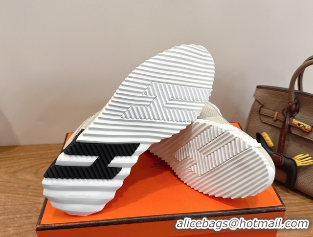 Top Design Hermes Bouncing Sneakers in Perforated Calfskin Leather Light Grey 2026 H261013