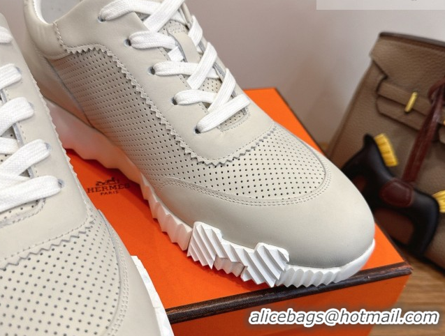 Top Design Hermes Bouncing Sneakers in Perforated Calfskin Leather Light Grey 2026 H261013