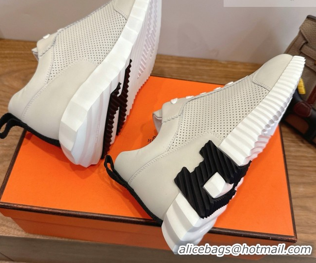 Top Design Hermes Bouncing Sneakers in Perforated Calfskin Leather Light Grey 2026 H261013