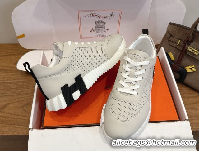 Top Design Hermes Bouncing Sneakers in Perforated Calfskin Leather Light Grey 2026 H261013