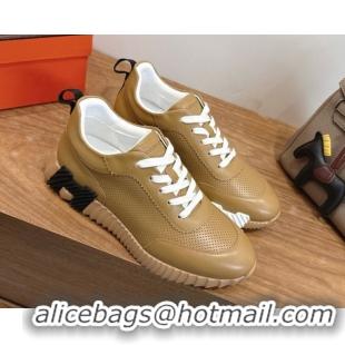 Grade Hermes Bouncing Sneakers in Perforated Calfskin Leather Apricot 2026 H261013