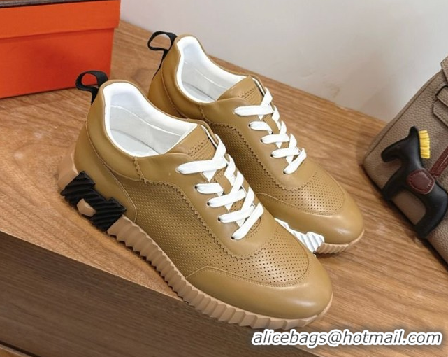 Grade Hermes Bouncing Sneakers in Perforated Calfskin Leather Apricot 2026 H261013