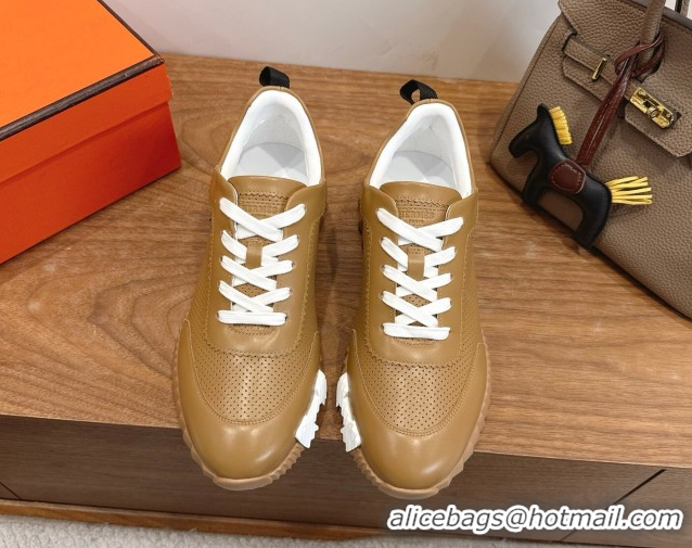 Grade Hermes Bouncing Sneakers in Perforated Calfskin Leather Apricot 2026 H261013