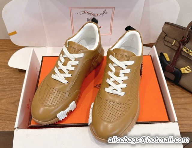 Grade Hermes Bouncing Sneakers in Perforated Calfskin Leather Apricot 2026 H261013