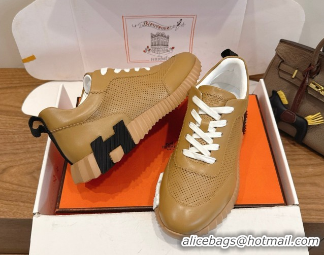 Grade Hermes Bouncing Sneakers in Perforated Calfskin Leather Apricot 2026 H261013