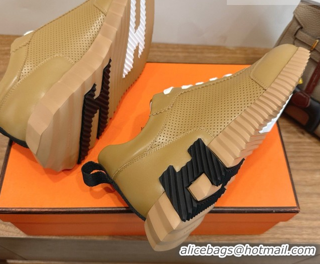 Grade Hermes Bouncing Sneakers in Perforated Calfskin Leather Apricot 2026 H261013