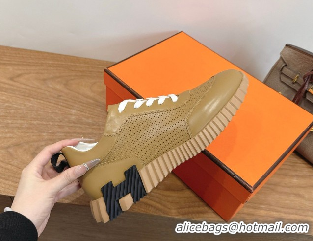 Grade Hermes Bouncing Sneakers in Perforated Calfskin Leather Apricot 2026 H261013