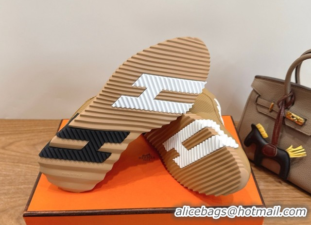 Grade Hermes Bouncing Sneakers in Perforated Calfskin Leather Apricot 2026 H261013