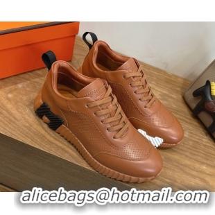 Best Product Hermes Bouncing Sneakers in Perforated Calfskin Leather Brown Upper 2026 H261013