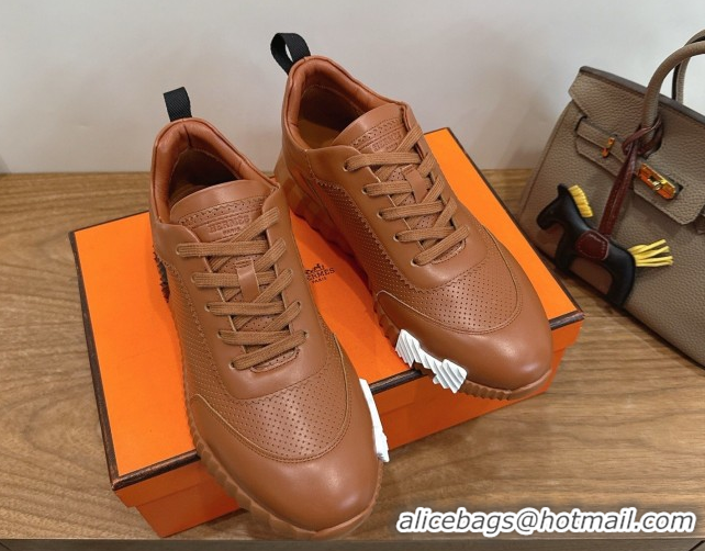 Best Product Hermes Bouncing Sneakers in Perforated Calfskin Leather Brown Upper 2026 H261013