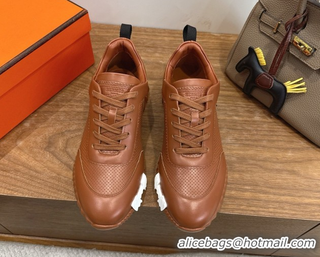 Best Product Hermes Bouncing Sneakers in Perforated Calfskin Leather Brown Upper 2026 H261013