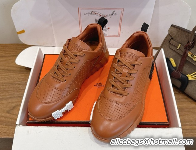 Best Product Hermes Bouncing Sneakers in Perforated Calfskin Leather Brown Upper 2026 H261013