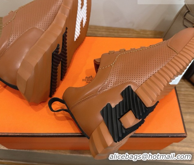 Best Product Hermes Bouncing Sneakers in Perforated Calfskin Leather Brown Upper 2026 H261013