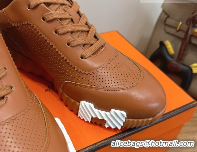 Best Product Hermes Bouncing Sneakers in Perforated Calfskin Leather Brown Upper 2026 H261013