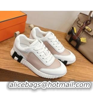 Lowest Price Hermes Bouncing Sneakers in Graphic Mesh and White Grained Calfskin Leather Beige 2026 0304129