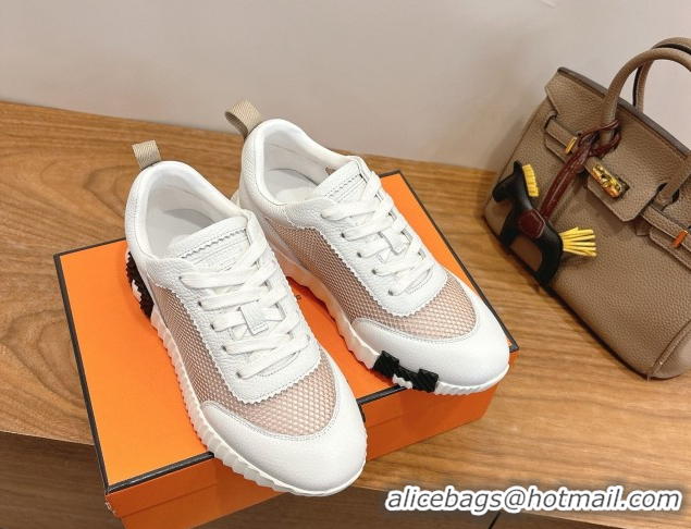 Lowest Price Hermes Bouncing Sneakers in Graphic Mesh and White Grained Calfskin Leather Beige 2026 0304129