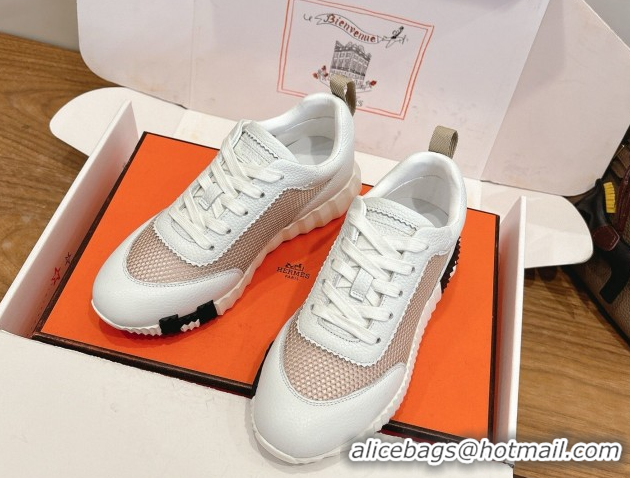 Lowest Price Hermes Bouncing Sneakers in Graphic Mesh and White Grained Calfskin Leather Beige 2026 0304129