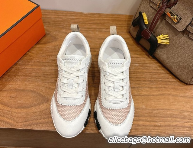 Lowest Price Hermes Bouncing Sneakers in Graphic Mesh and White Grained Calfskin Leather Beige 2026 0304129