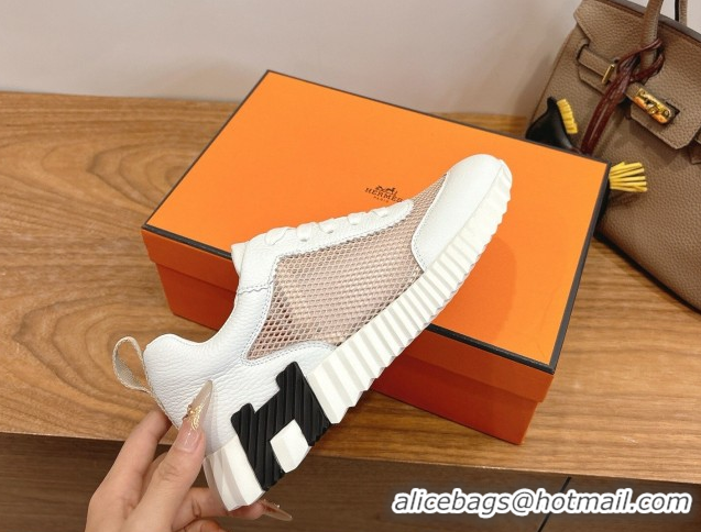Lowest Price Hermes Bouncing Sneakers in Graphic Mesh and White Grained Calfskin Leather Beige 2026 0304129