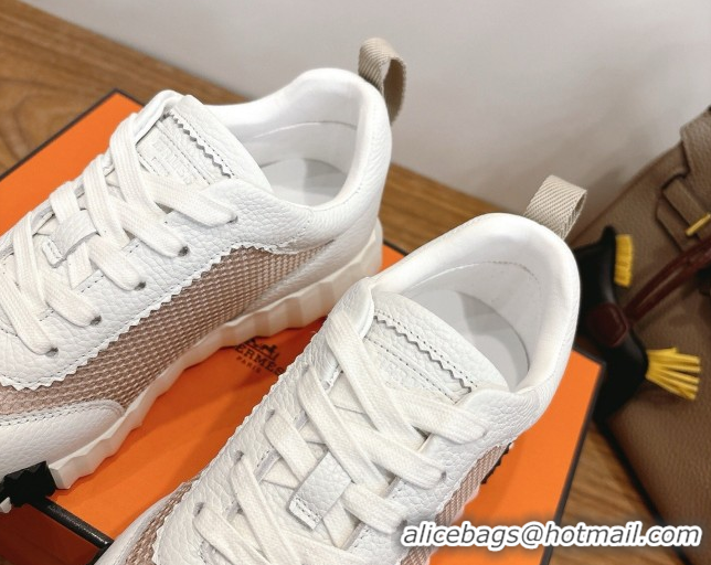 Lowest Price Hermes Bouncing Sneakers in Graphic Mesh and White Grained Calfskin Leather Beige 2026 0304129