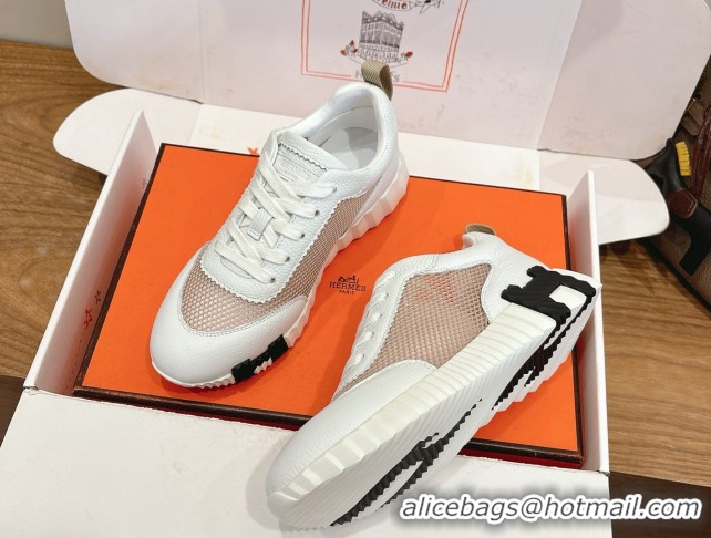 Lowest Price Hermes Bouncing Sneakers in Graphic Mesh and White Grained Calfskin Leather Beige 2026 0304129