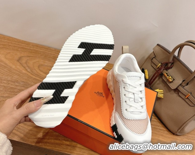 Lowest Price Hermes Bouncing Sneakers in Graphic Mesh and White Grained Calfskin Leather Beige 2026 0304129