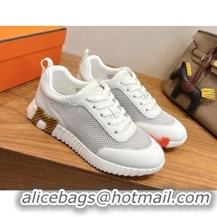 Best Price Hermes Bouncing Sneakers in Graphic Mesh and White Grained Calfskin Leather Grey 2026 0304127