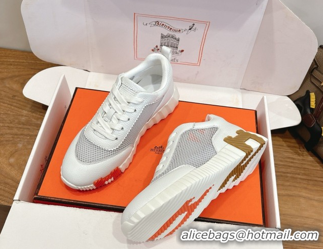 Best Price Hermes Bouncing Sneakers in Graphic Mesh and White Grained Calfskin Leather Grey 2026 0304127