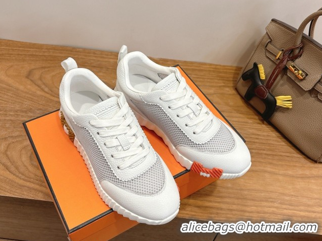 Best Price Hermes Bouncing Sneakers in Graphic Mesh and White Grained Calfskin Leather Grey 2026 0304127