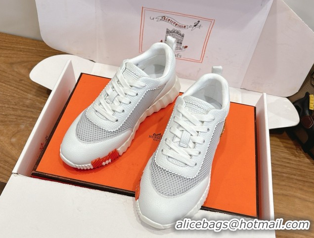 Best Price Hermes Bouncing Sneakers in Graphic Mesh and White Grained Calfskin Leather Grey 2026 0304127
