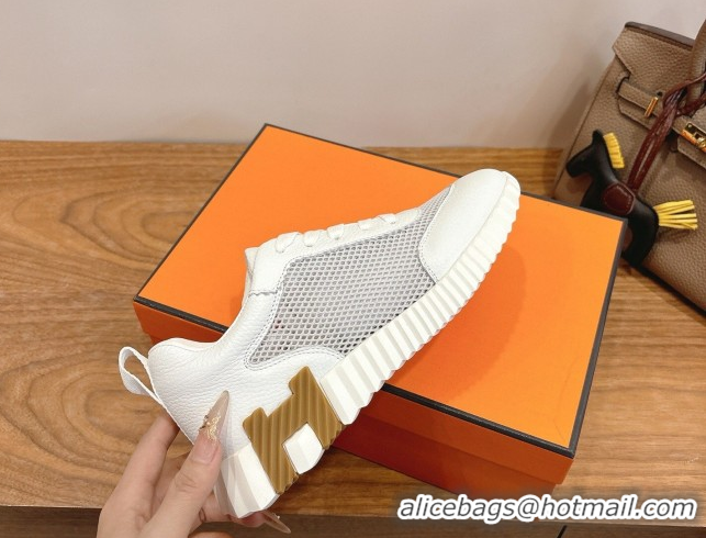 Best Price Hermes Bouncing Sneakers in Graphic Mesh and White Grained Calfskin Leather Grey 2026 0304127