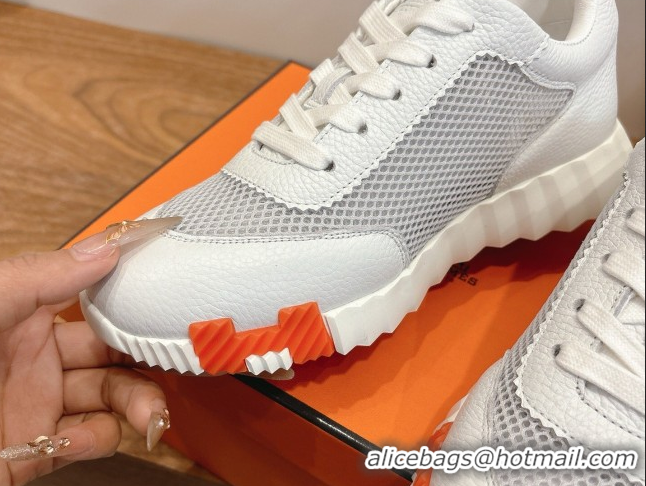 Best Price Hermes Bouncing Sneakers in Graphic Mesh and White Grained Calfskin Leather Grey 2026 0304127