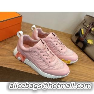 Best Grade Hermes Bouncing Sneakers in Graphic Mesh and Grained Calfskin Leather Pink 0304126