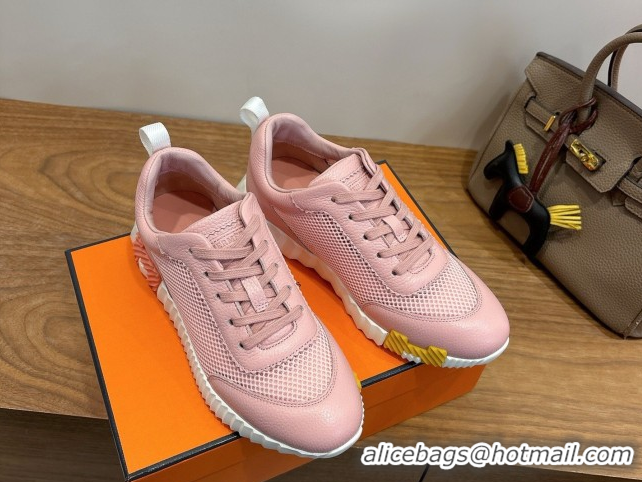 Best Grade Hermes Bouncing Sneakers in Graphic Mesh and Grained Calfskin Leather Pink 0304126