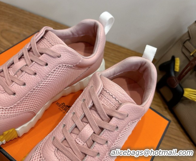 Best Grade Hermes Bouncing Sneakers in Graphic Mesh and Grained Calfskin Leather Pink 0304126