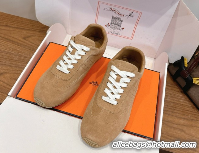Luxurious Hermes Master Sneakers in Suede Light Brown 2026 H261010
