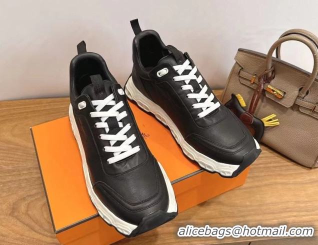 Luxury Cheap Hermes Impulse Sneakers in Calfskin Leather Black 2026 0304137