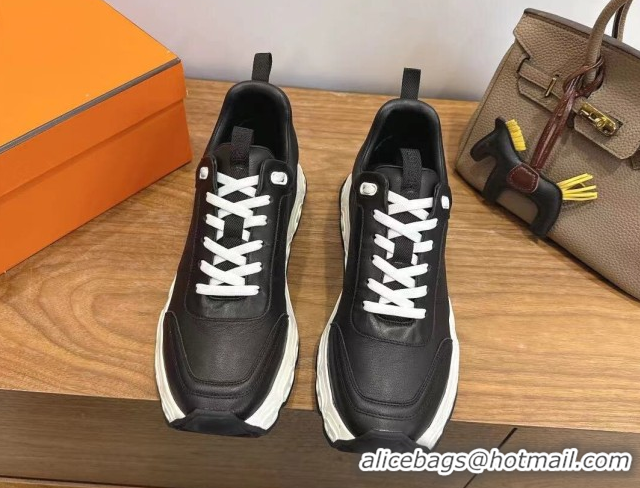Luxury Cheap Hermes Impulse Sneakers in Calfskin Leather Black 2026 0304137