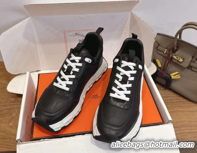 Luxury Cheap Hermes Impulse Sneakers in Calfskin Leather Black 2026 0304137