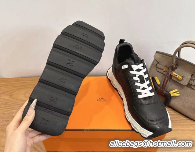 Luxury Cheap Hermes Impulse Sneakers in Calfskin Leather Black 2026 0304137