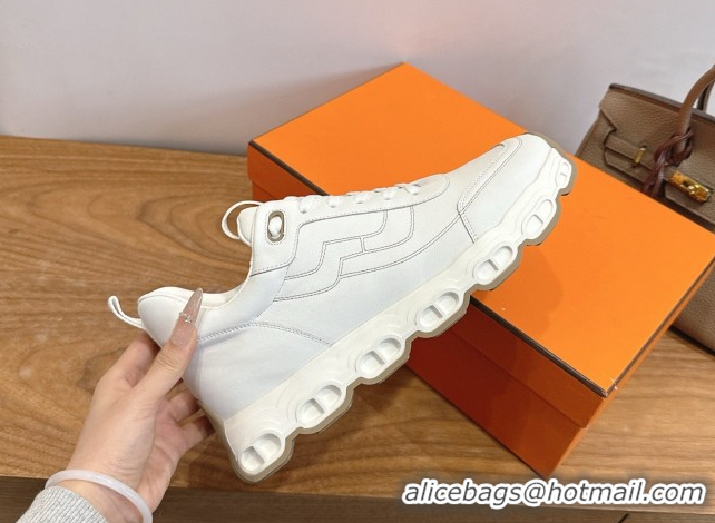 Luxury Hermes Impulse Sneakers in Calfskin Leather White 0304138