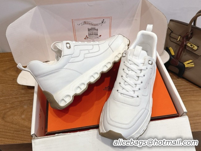Luxury Hermes Impulse Sneakers in Calfskin Leather White 0304138