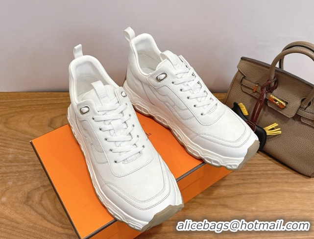 Luxury Hermes Impulse Sneakers in Calfskin Leather White 0304138