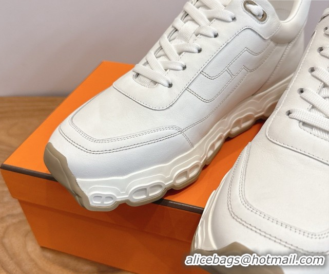 Luxury Hermes Impulse Sneakers in Calfskin Leather White 0304138