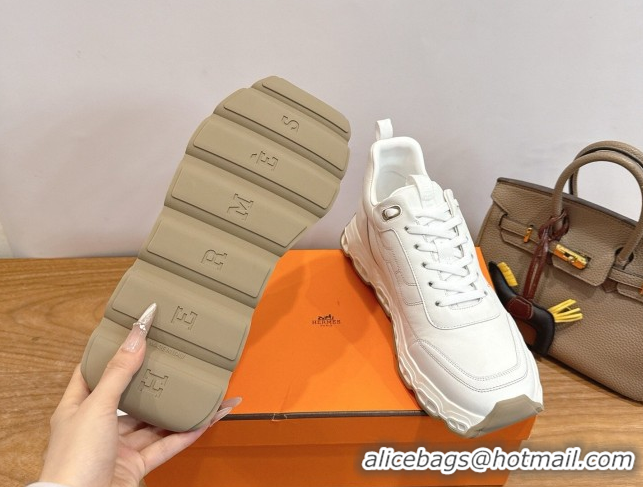 Luxury Hermes Impulse Sneakers in Calfskin Leather White 0304138