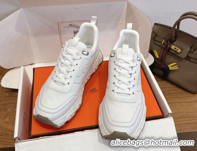 Luxury Hermes Impulse Sneakers in Calfskin Leather White 0304138