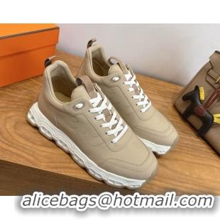 Classic Hot Hermes Impulse Sneakers in Calfskin Leather Beige 0304139