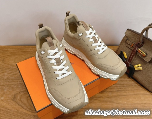 Classic Hot Hermes Impulse Sneakers in Calfskin Leather Beige 0304139