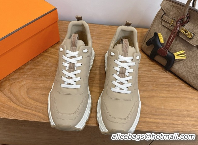 Classic Hot Hermes Impulse Sneakers in Calfskin Leather Beige 0304139