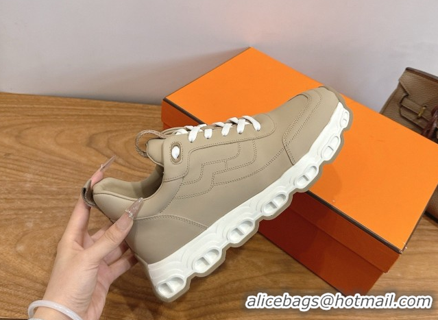 Classic Hot Hermes Impulse Sneakers in Calfskin Leather Beige 0304139
